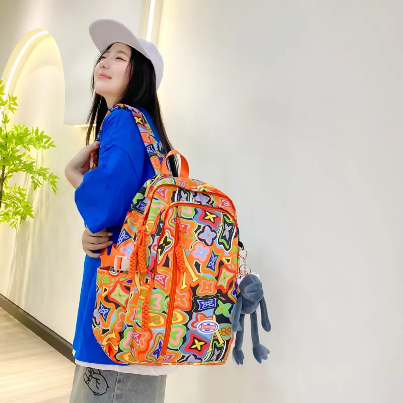 AIBAG Nylon Backpack Unisex Black/Orange/Green/Pink-10