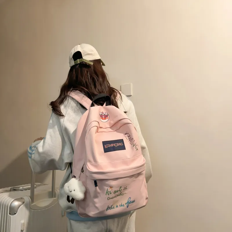 AIBAG Nylon Backpack Unisex White/Black/Pink-16