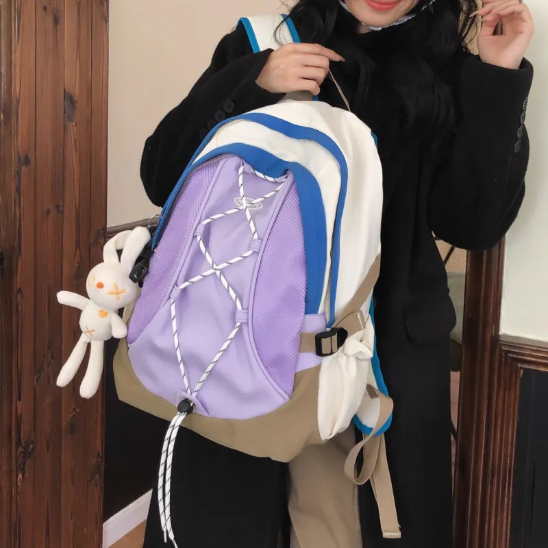 AIBAG Nylon Backpack Unisex White/Black/Purple-15