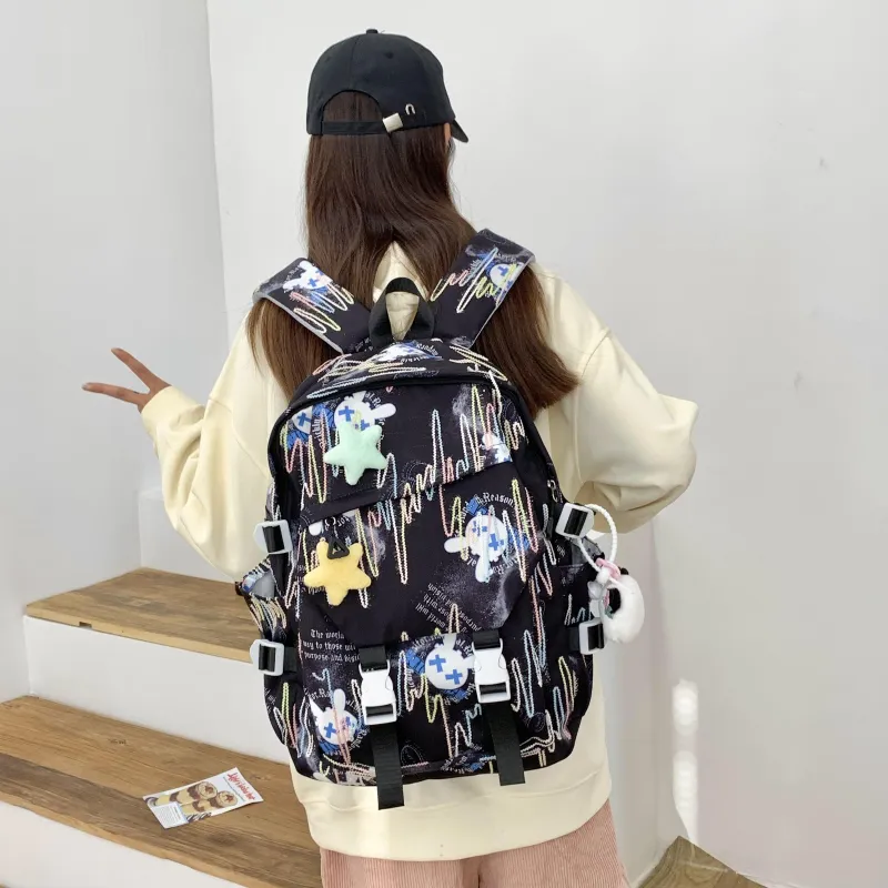 AIBAG Nylon Fabric Backpack Women's Ecru/Black/Green/Blue/Pink-6