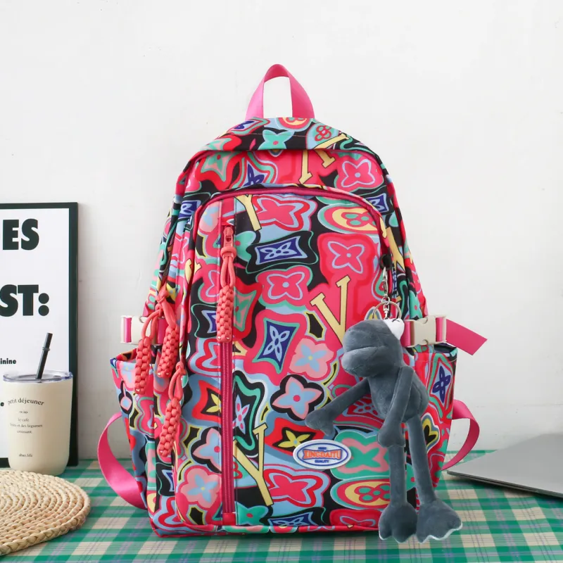 AIBAG Nylon Backpack Unisex Black/Orange/Green/Pink-18