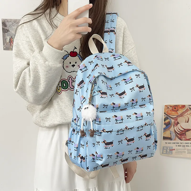 AIBAG Nylon Backpack Unisex White/Pink/Purple/Blue-19