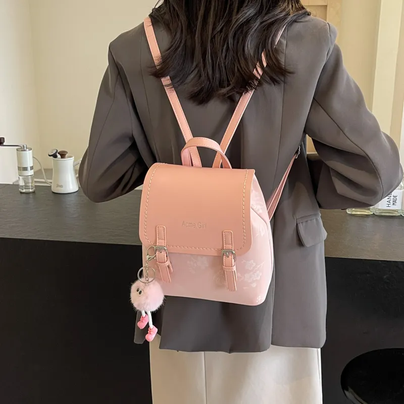 AIBAG PU Backpack Women's Pink/White/Blue/Black-3