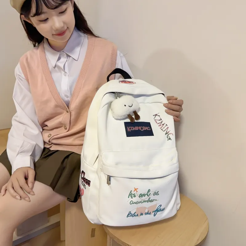 AIBAG Nylon Backpack Unisex White/Black/Pink-2