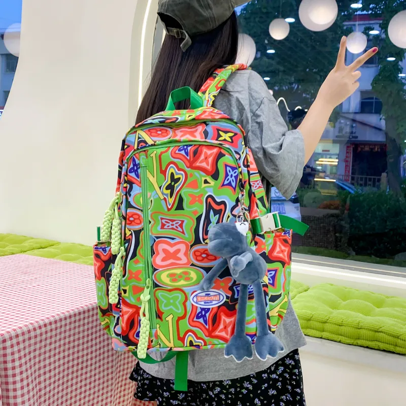 AIBAG Nylon Backpack Unisex Black/Orange/Green/Pink-15