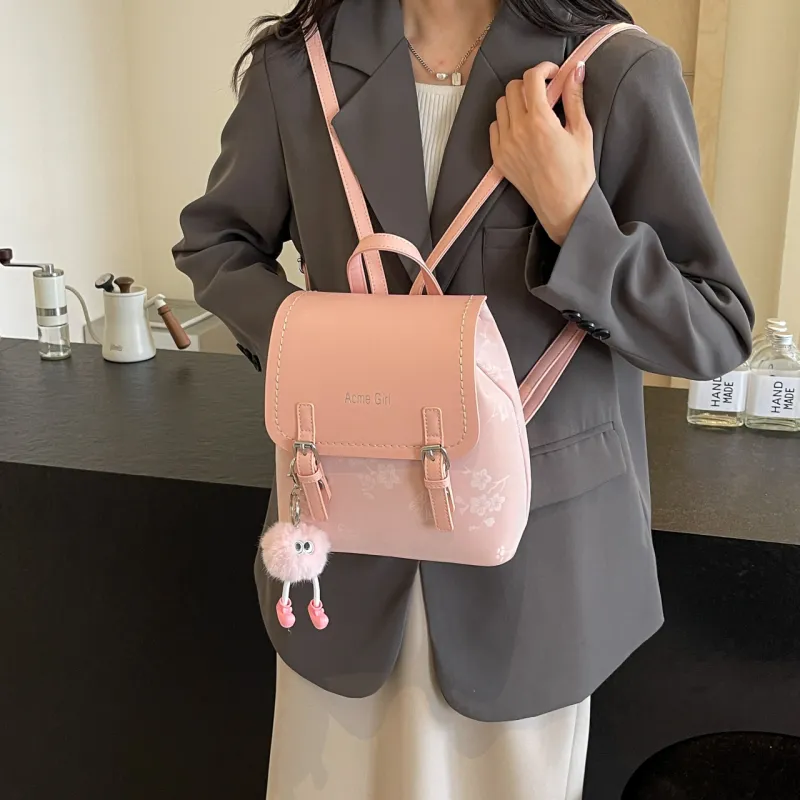 AIBAG PU Backpack Women's Pink/White/Blue/Black-1