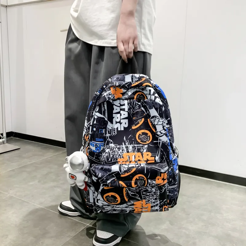 AIBAG Nylon Backpack Unisex Black/Orange/Blue-1