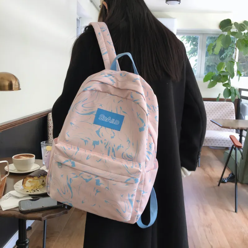AIBAG Nylon Backpack Large Size Unisex Ecru/Black/Pink/Light Blue/Sky Blue-11