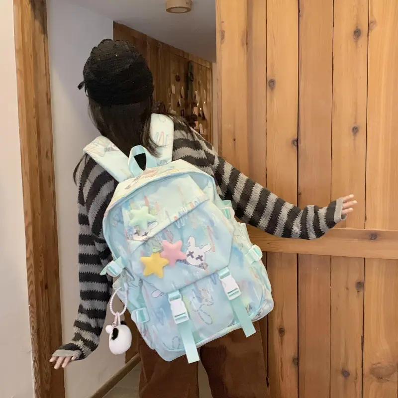 AIBAG Nylon Fabric Backpack Women's Ecru/Black/Green/Blue/Pink-8