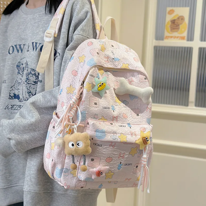 AIBAG Nylon Backpack Unisex Ecru/Pink/Sky Blue-12