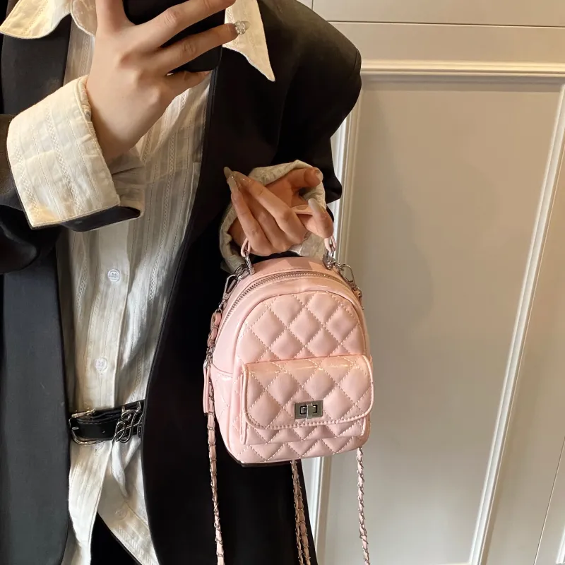 AIBAG PU Backpack Women's Pink/White/Silver/Red/Black-2