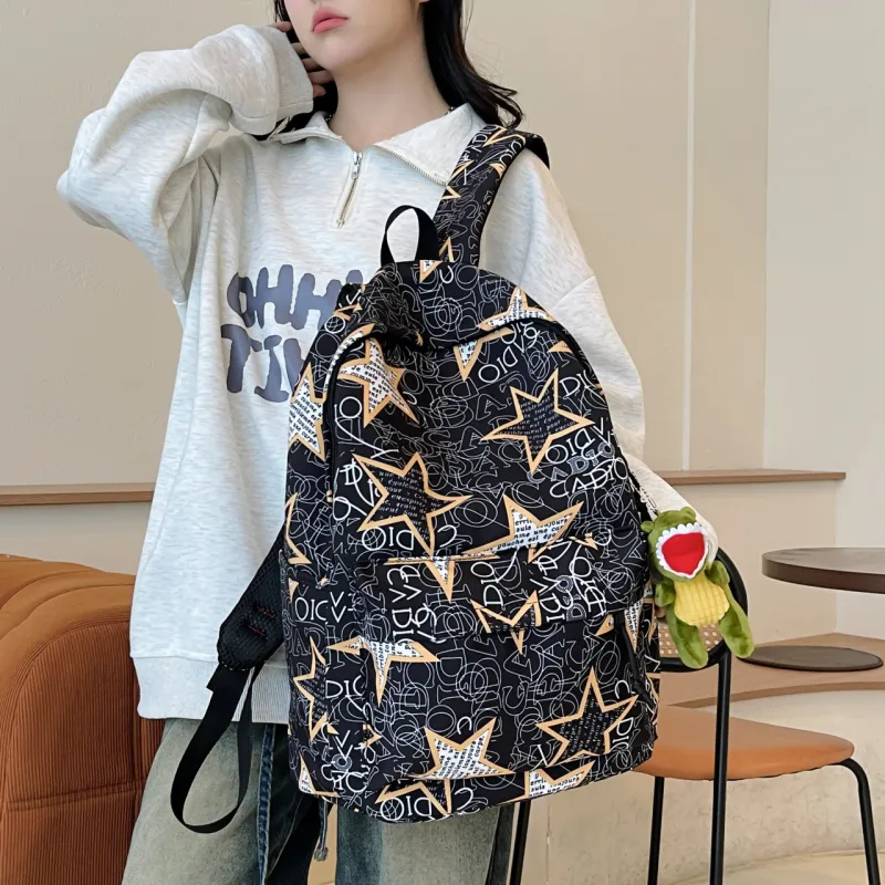 AIBAG Nylon Backpack Unisex Black Gray/Black Green/Black Blue/Black Yellow/White/Khaki-19