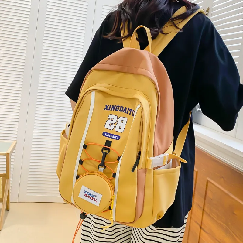 AIBAG Nylon Laptop Bag Backpack Unisex Ecru/Black Yellow/Pink-17