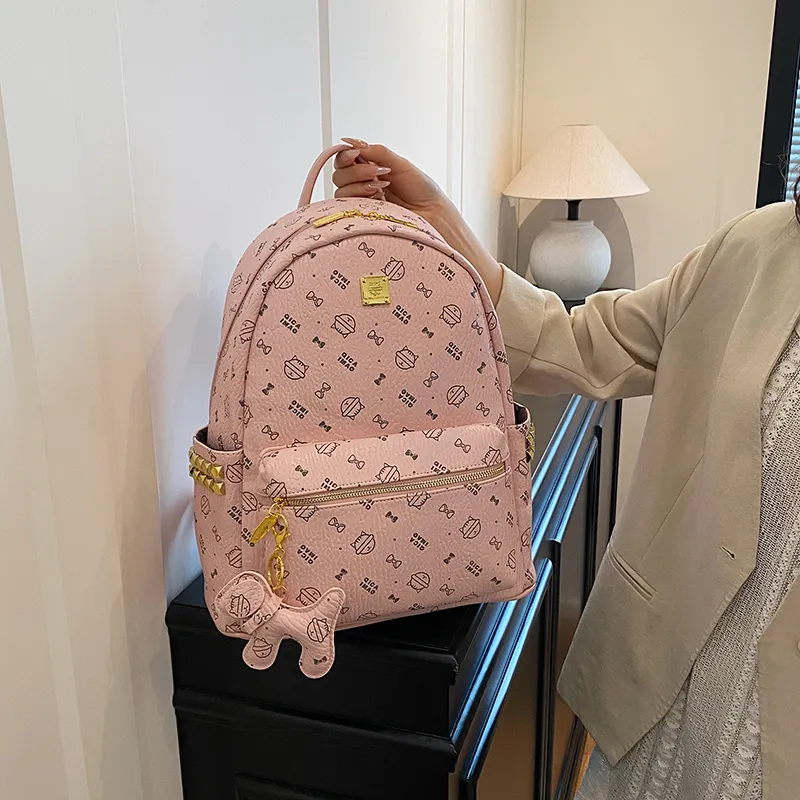 AIBAG PU Backpack Regular Women's Light Pink/Dark Pink/Brown/Beige Yellow/Ecru-15