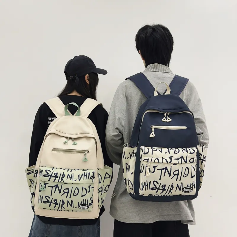 AIBAG Nylon Backpack Unisex Blue White/Blue Green/White/Pink/Khaki-3