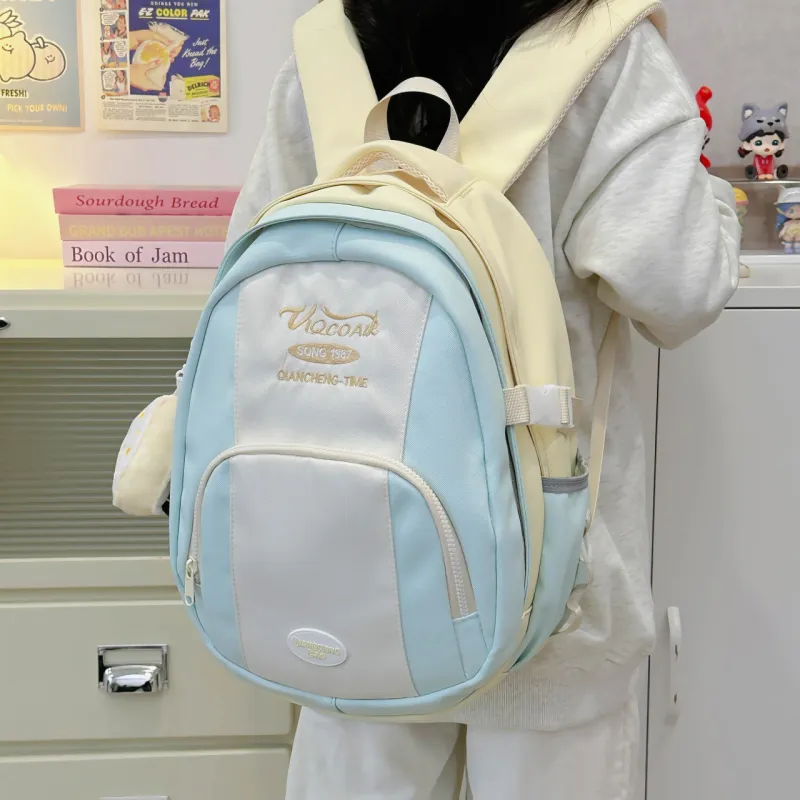AIBAG Nylon Backpack Unisex Pink/Blue/Green/Yellow/Black-21