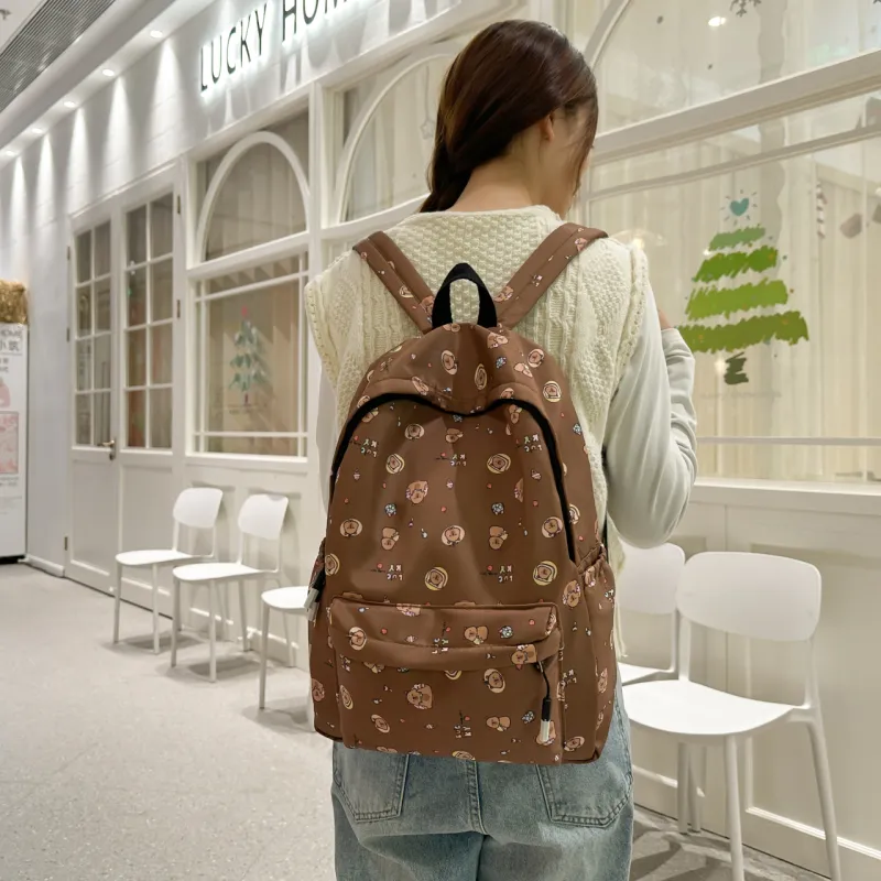 AIBAG Nylon Backpack Unisex Black/White/Brown/Red/Pink-17
