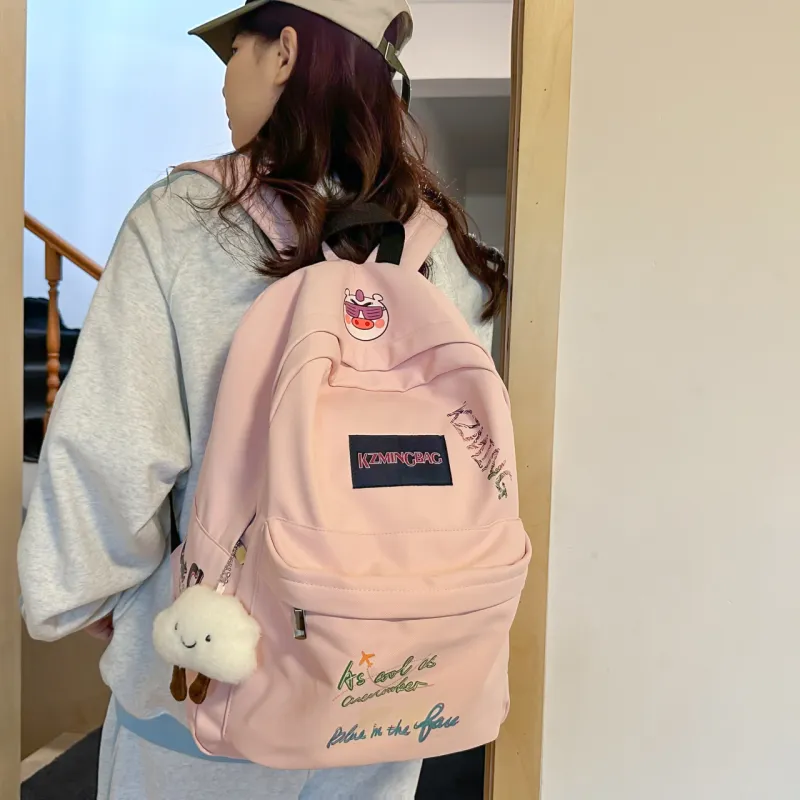 AIBAG Nylon Backpack Unisex White/Black/Pink-15