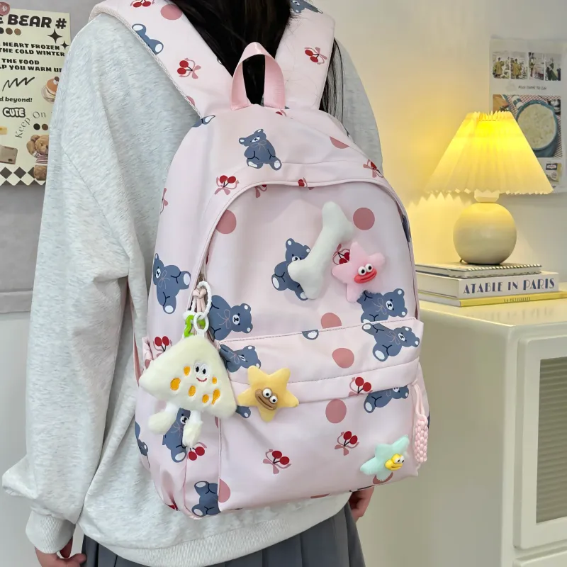 AIBAG Nylon Backpack Unisex White/Black/Green/Blue/Pink-28