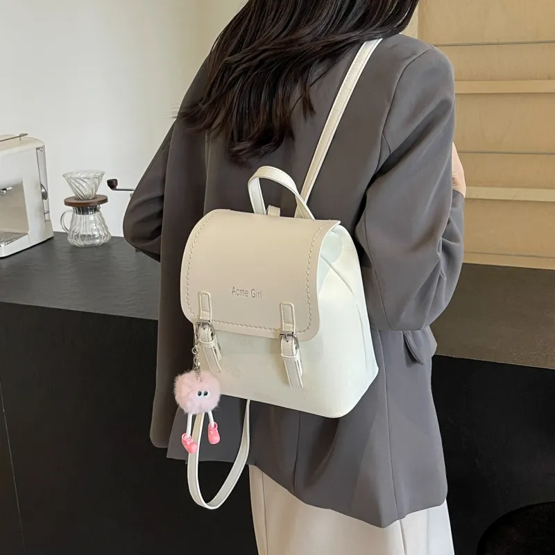 AIBAG PU Backpack Women's Pink/White/Blue/Black-11