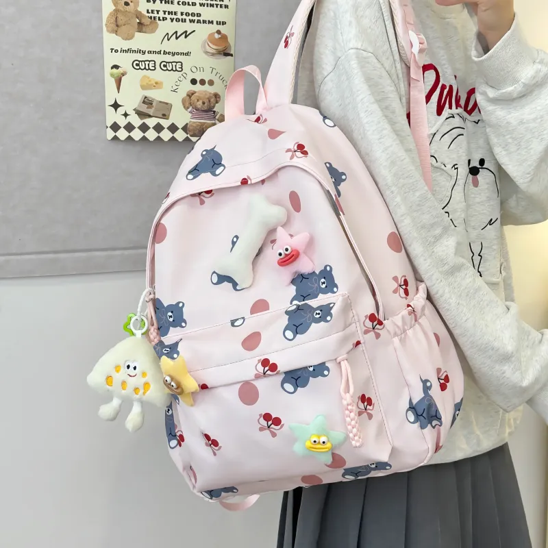 AIBAG Nylon Backpack Unisex White/Black/Green/Blue/Pink-30