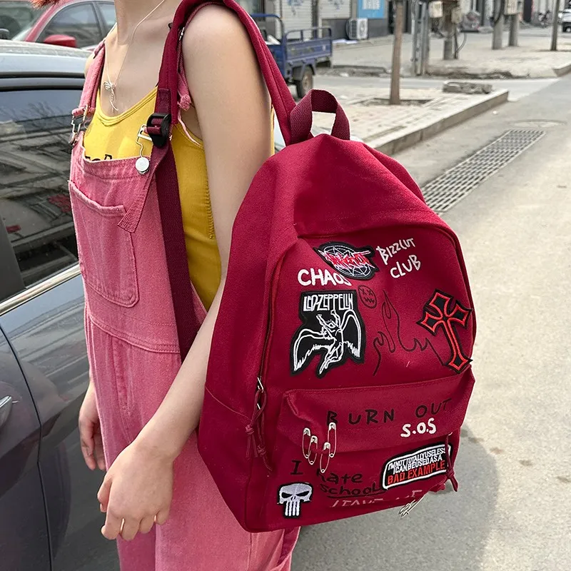 AIBAG Canvas Backpack Unisex Burgundy/Black-2