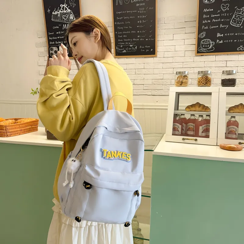 AIBAG Nylon Backpack Unisex Black/Yellow/Khaki/Light Blue-19