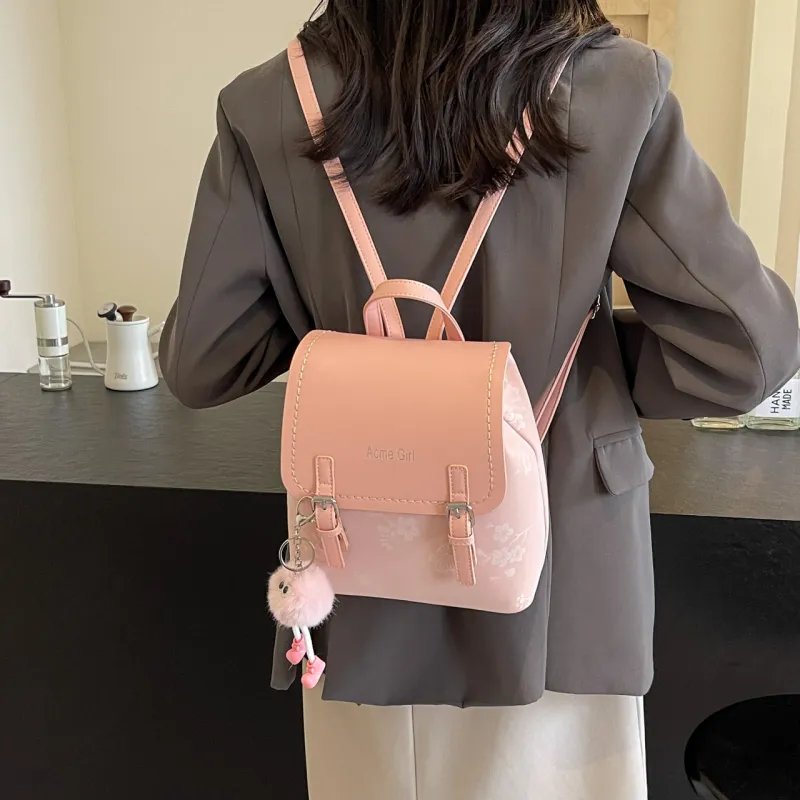 AIBAG PU Backpack Women's Pink/White/Blue/Black-4