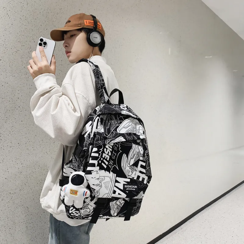 AIBAG Nylon Backpack Unisex White Orange/White Blue/White Gray/Black Blue/Black Gray-11