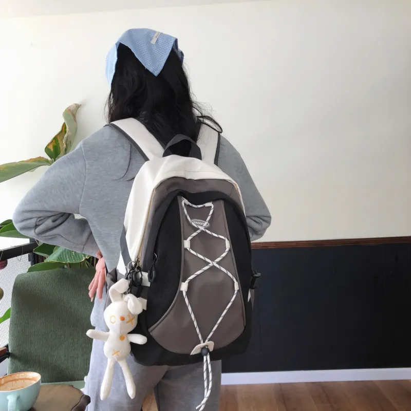 AIBAG Nylon Backpack Unisex White/Black/Purple-10