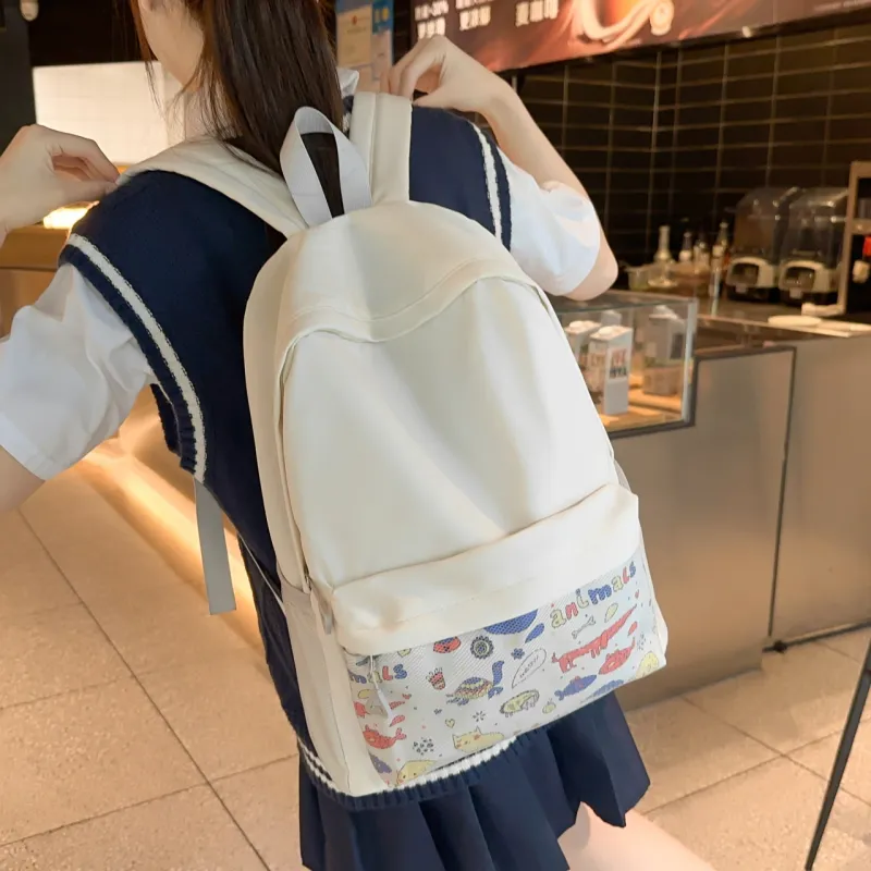 AIBAG Nylon Backpack Unisex Black/White/Gray-3