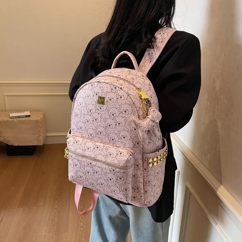 AIBAG PU Backpack Women's Ecru/Pink/Brown-8