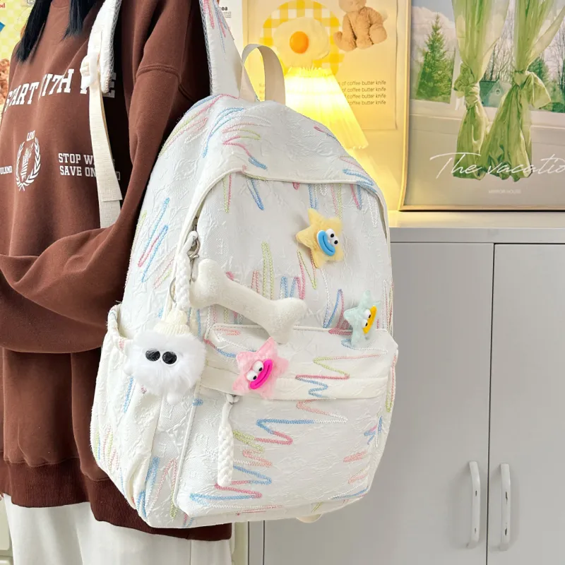 AIBAG Nylon Backpack Unisex White/Black/Yellow/Blue/Pink-4