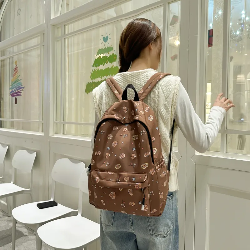 AIBAG Nylon Backpack Unisex Black/White/Brown/Red/Pink-16