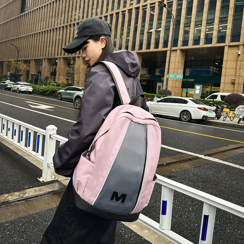 AIBAG Nylon Backpack Unisex Ecru/Black/Pink-15