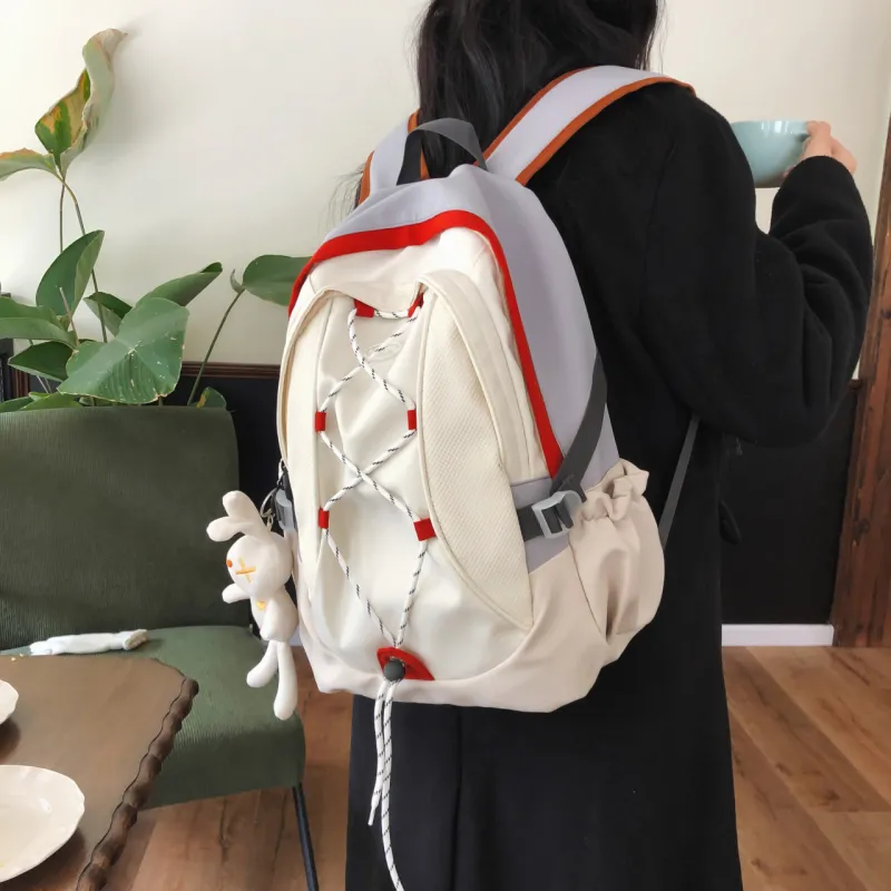 AIBAG Nylon Backpack Unisex White/Black/Purple-2