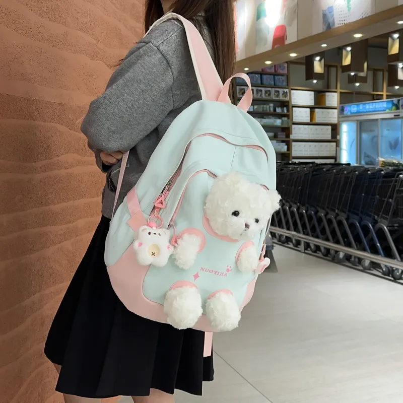 AIBAG Nylon Backpack Unisex Pink Green/Pink Blue/Pink Yellow/Blue Green/Black-1