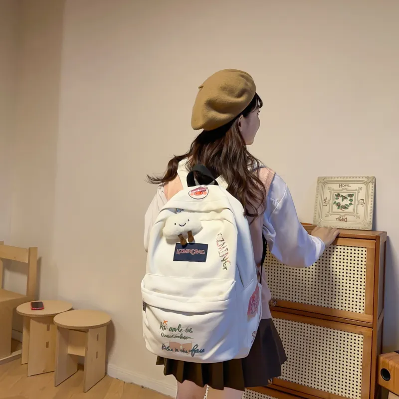 AIBAG Nylon Backpack Unisex White/Black/Pink-3