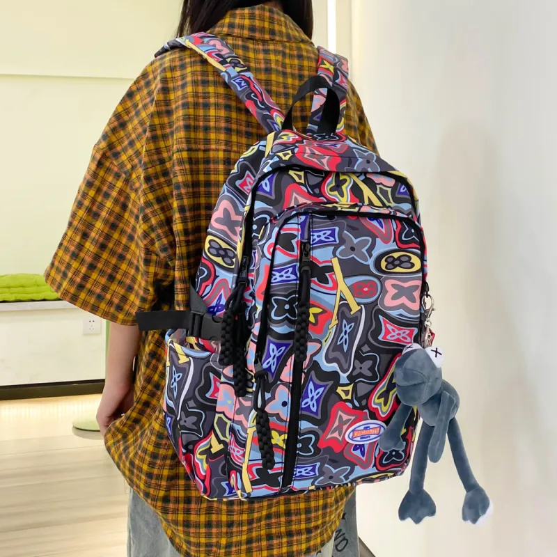 AIBAG Nylon Backpack Unisex Black/Orange/Green/Pink-2