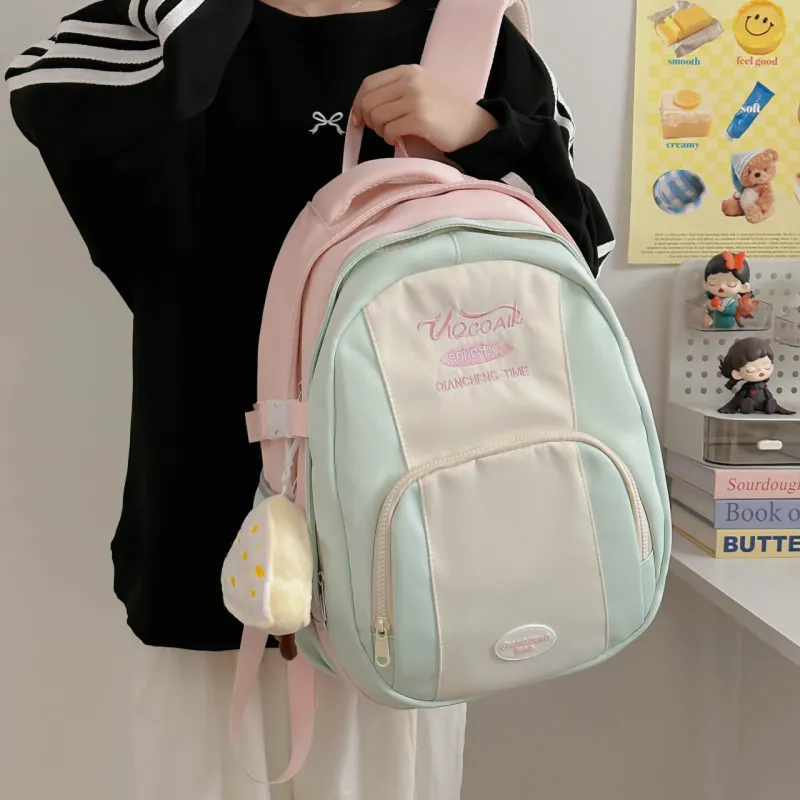 AIBAG Nylon Backpack Unisex Pink/Blue/Green/Yellow/Black-5