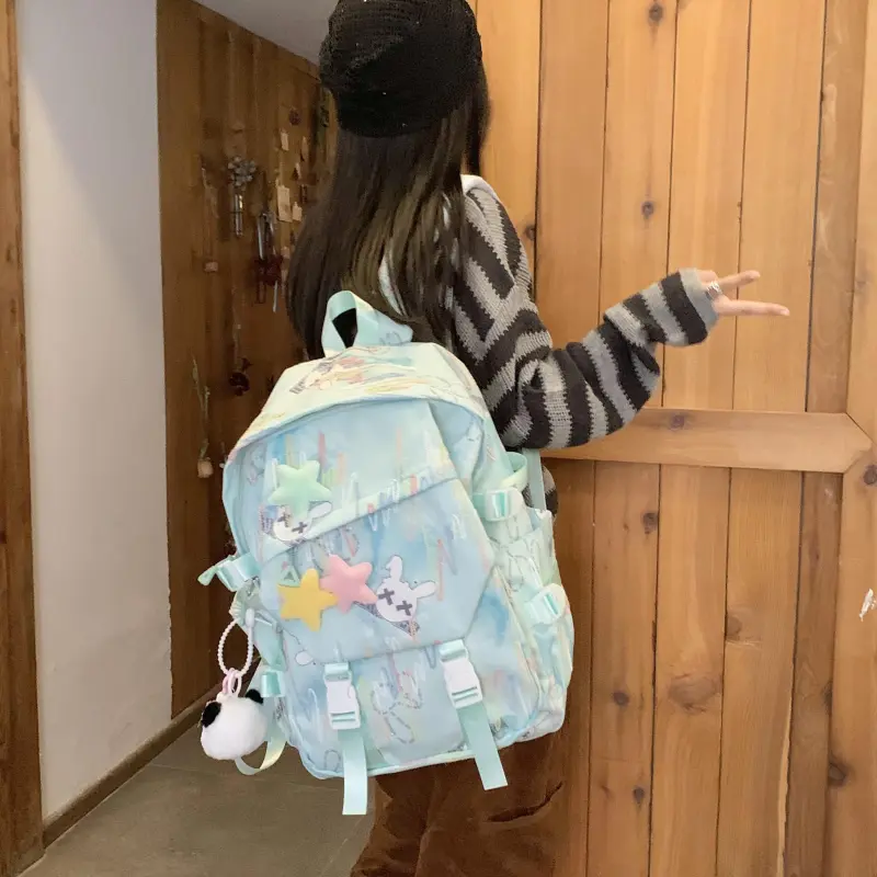 AIBAG Nylon Fabric Backpack Women's Ecru/Black/Green/Blue/Pink-9