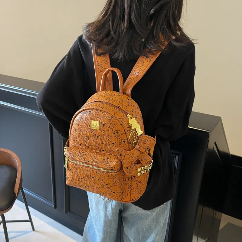 AIBAG PU Backpack Women's Ecru/Pink/Brown-18