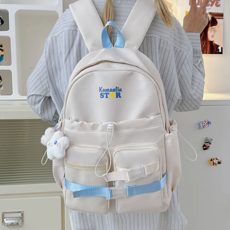 AIBAG Nylon Backpack Women's White/Black/Blue/Pink-2