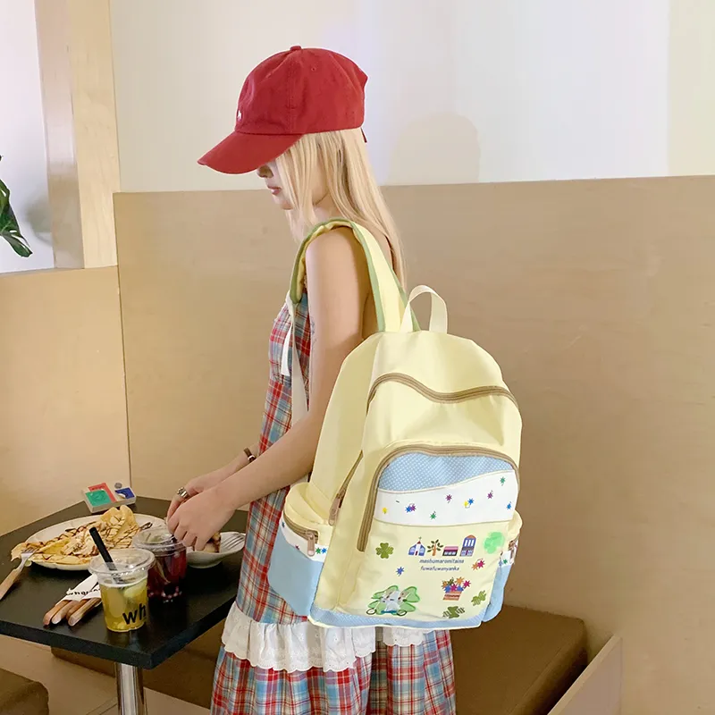 AIBAG Nylon Fabric Backpack Women's Light Yellow-1