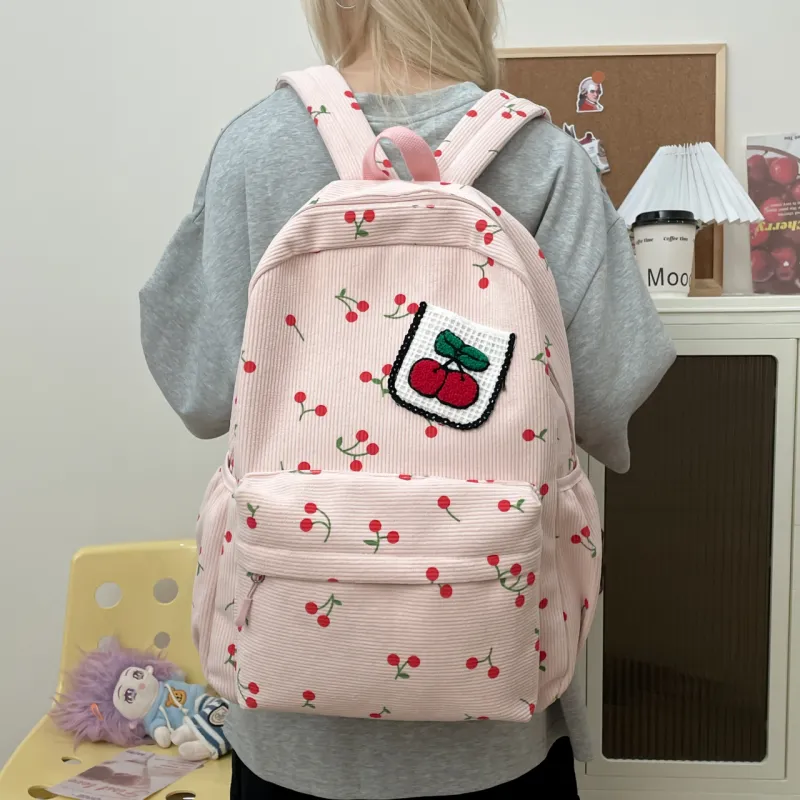 AIBAG Canvas Backpack Unisex White/Black/Pink-19