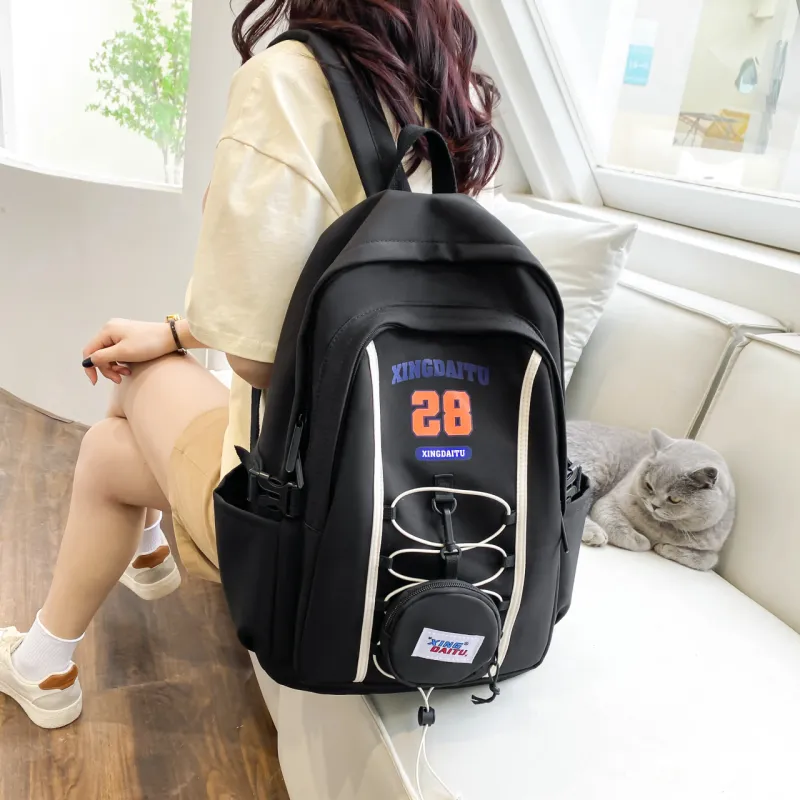 AIBAG Nylon Laptop Bag Backpack Unisex Ecru/Black Yellow/Pink-9