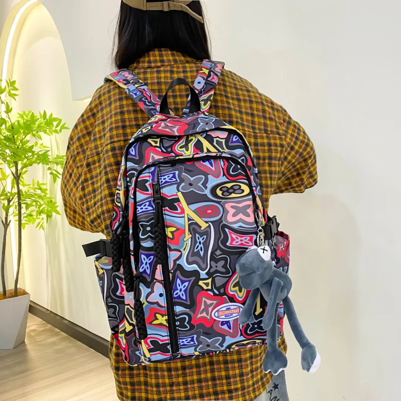 AIBAG Nylon Backpack Unisex Black/Orange/Green/Pink-3