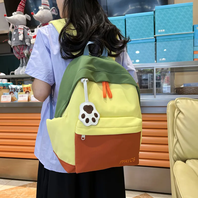 AIBAG Oxford Backpack Women's White Green/Red Yellow-11