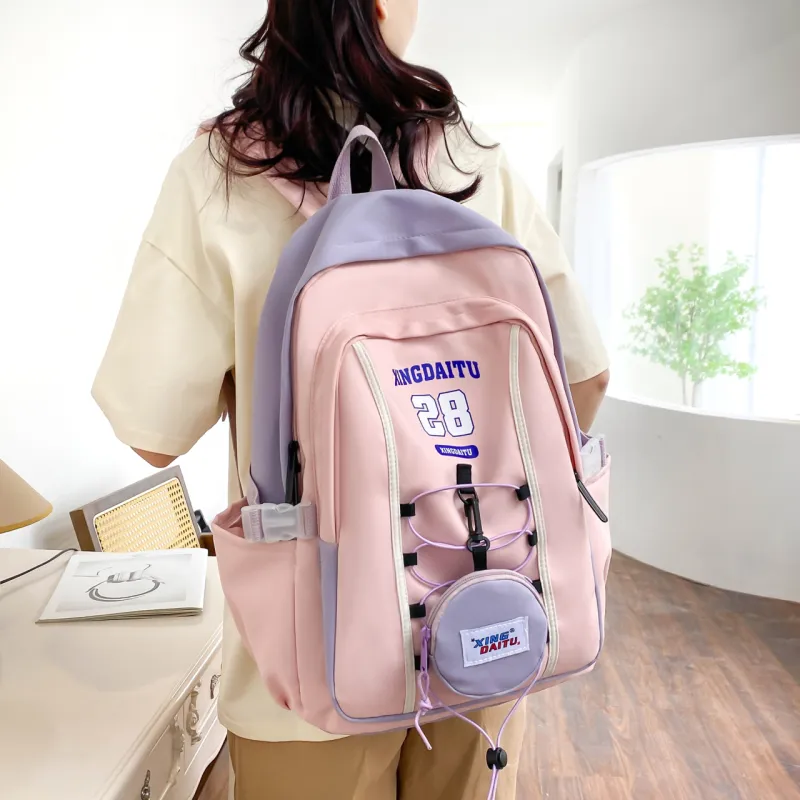 AIBAG Nylon Laptop Bag Backpack Unisex Ecru/Black Yellow/Pink-19