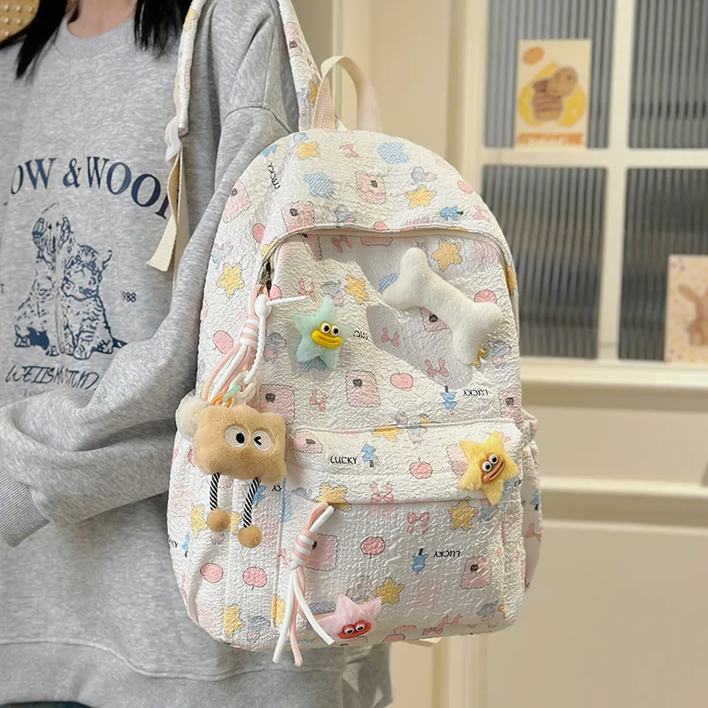 AIBAG Nylon Backpack Unisex Ecru/Pink/Sky Blue-5